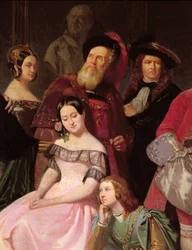 Członkowie Comedie-Francaise, L-P: Mlle Noblet, Mlle Plessis, Joanny (1775-1849) w stroju Hernani, Mlle Anais, Perrier, w 1840 r. (detal z 163165)